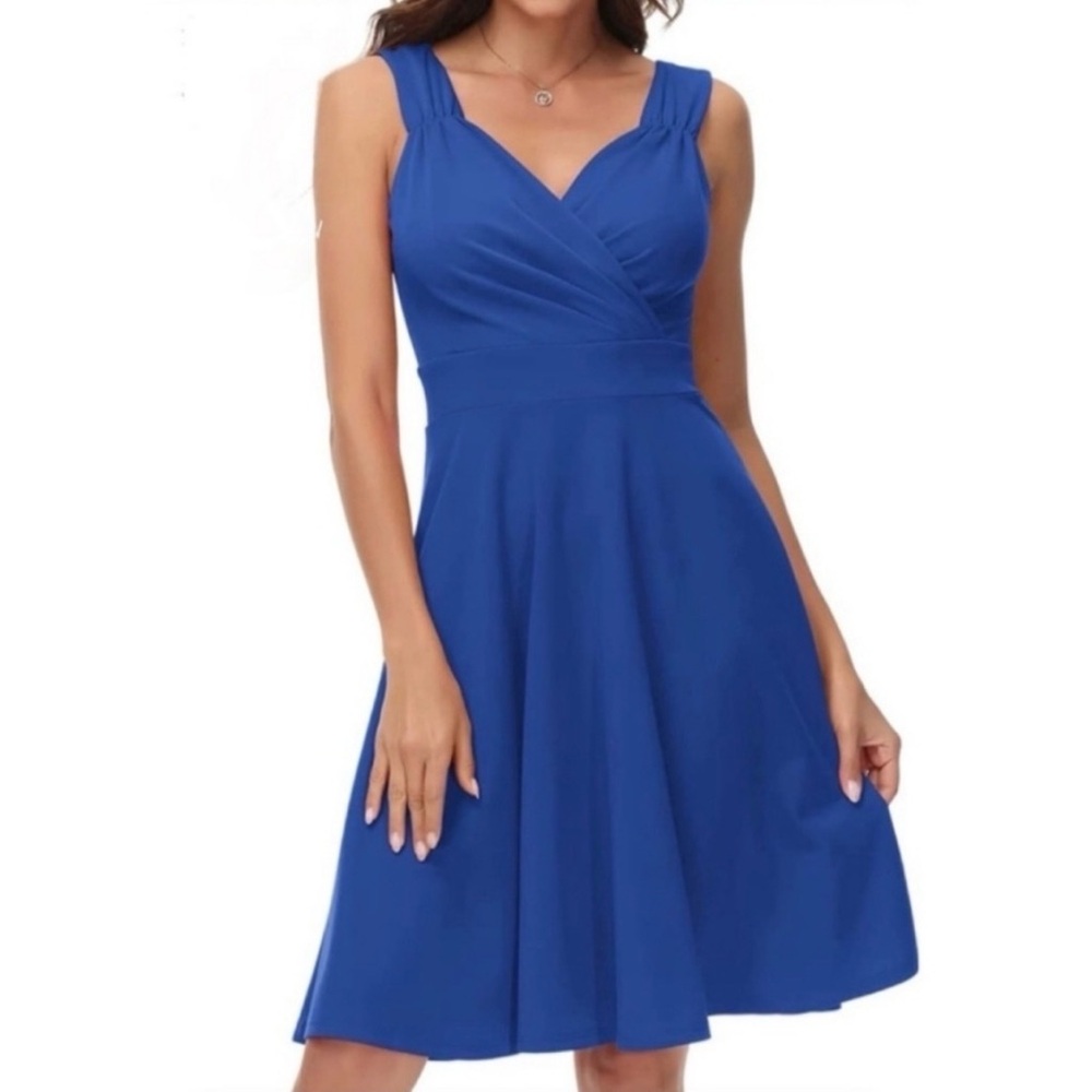 Grace Karin Elegant Fotal Blue Velvet Sleeveless Dress
